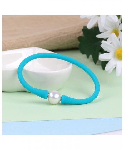 11mm Real Pearl Bridesmaid Mood Stackable Silicone Rubber Stretch Freshwater Cultured Pearl Jewelry Bracelets for women 7 Blu...