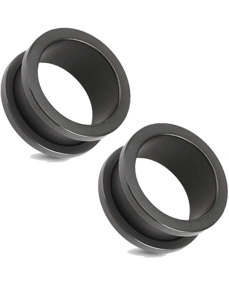 PAIR OF FLARED SCREW FIT TUNNELS 316L SURGICAL STEEL SOLID MATTE BLACK IP 4GA (5mm) $16.51 Body Jewelry