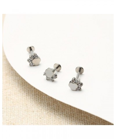 16G 6mm/8mm/10mm G23 Titanium Internally Threaded Black/White CZ Paw Labret Monroe Lip Tragus Cartilage Earring Ring Nose Stu...