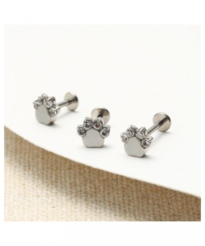 16G 6mm/8mm/10mm G23 Titanium Internally Threaded Black/White CZ Paw Labret Monroe Lip Tragus Cartilage Earring Ring Nose Stu...