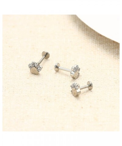 16G 6mm/8mm/10mm G23 Titanium Internally Threaded Black/White CZ Paw Labret Monroe Lip Tragus Cartilage Earring Ring Nose Stu...