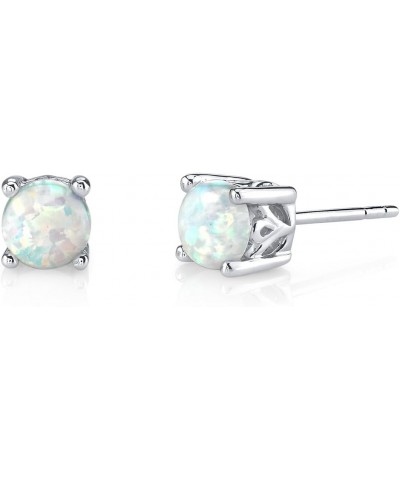 Created White Opal Stud Earrings 925 Sterling Silver, Hypoallergenic Gallery Solitaire, 1.50 Carats total, Round Shape, Frict...