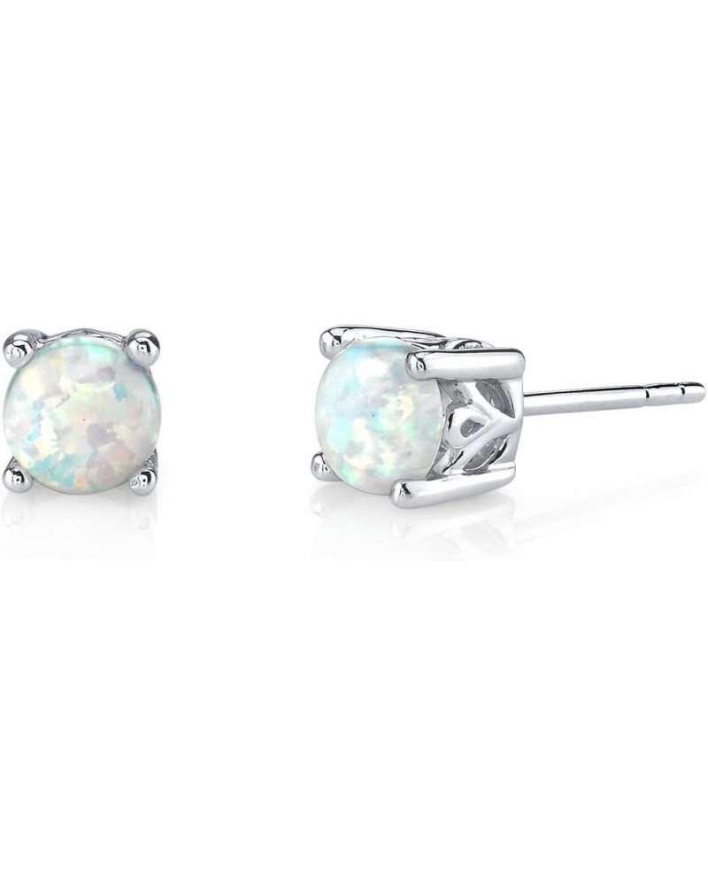 Created White Opal Stud Earrings 925 Sterling Silver, Hypoallergenic Gallery Solitaire, 1.50 Carats total, Round Shape, Frict...