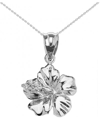 Flower Collection Dainty Sterling Silver CZ Caribbean Hibiscus (Malvaceae) Pendant Necklace 16.0 Inches $19.46 Necklaces