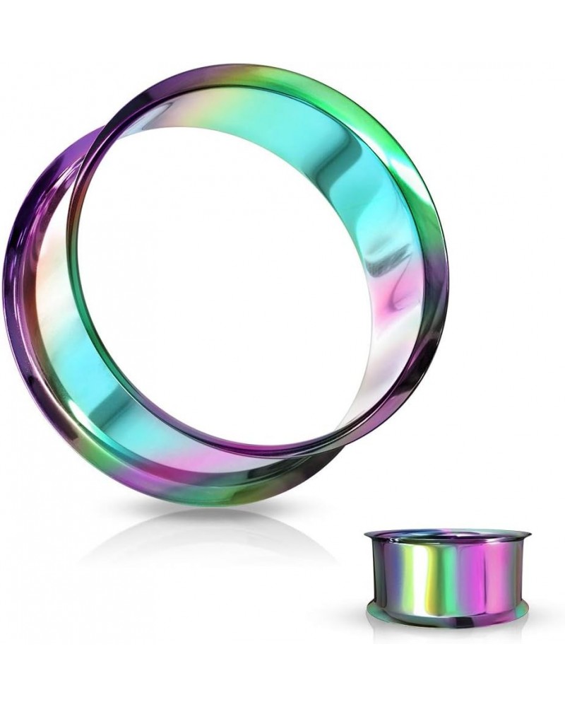 Pair of Double Flared Tunnel Plugs Titanium IP over 316L Surgical Steel 1" Rainbow $11.50 Body Jewelry