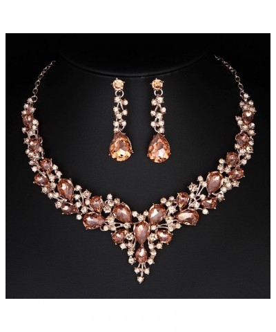 Bridal Austrian Crystal Necklace and Earrings Jewelry Set Gifts fit with Wedding Dress 13-4Pcs/Set-Peach $15.11 Jewelry Sets