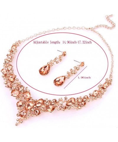 Bridal Austrian Crystal Necklace and Earrings Jewelry Set Gifts fit with Wedding Dress 13-4Pcs/Set-Peach $15.11 Jewelry Sets