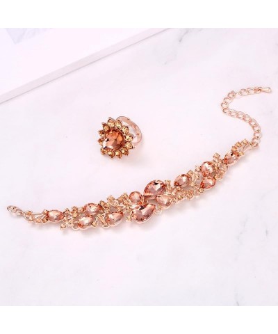 Bridal Austrian Crystal Necklace and Earrings Jewelry Set Gifts fit with Wedding Dress 13-4Pcs/Set-Peach $15.11 Jewelry Sets