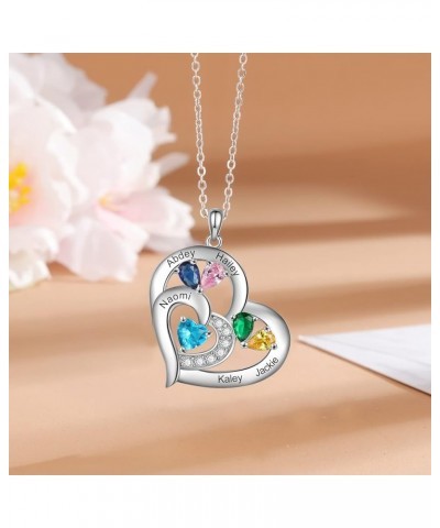 Gift for Mother Personalized Mom Necklace for Women Mothers Necklace with Birthstones Custom Heart Necklaces for Mom with Nam...