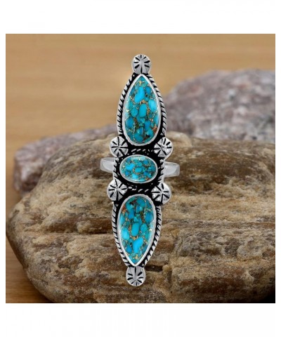 Three Stone Natural Gemstone 925 Sterling Silver Rings For Women, Copper Stabilized Turquoise 925 Twisted Wire Rings Women'S ...