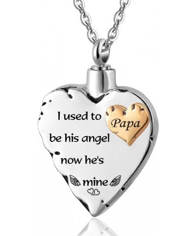 misyou Heart Pendant Cremation Necklace Memorial Keepsake Jewelry - Engraved I Used to be his Angel, Now He's Mine papa $9.27...