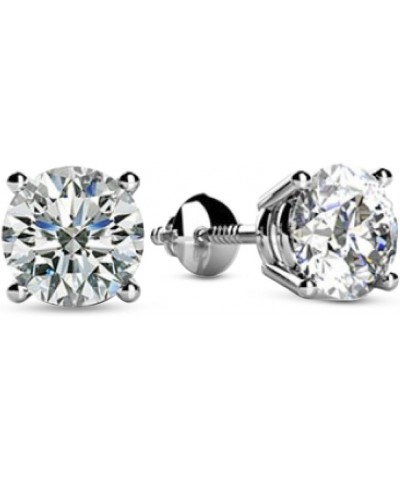 Natural Round Brilliant Solitaire Diamond Stud Earrings for Women 4 Prong Screw Back (I-J Color I1 Clarity) 0.4 Carat Platinu...