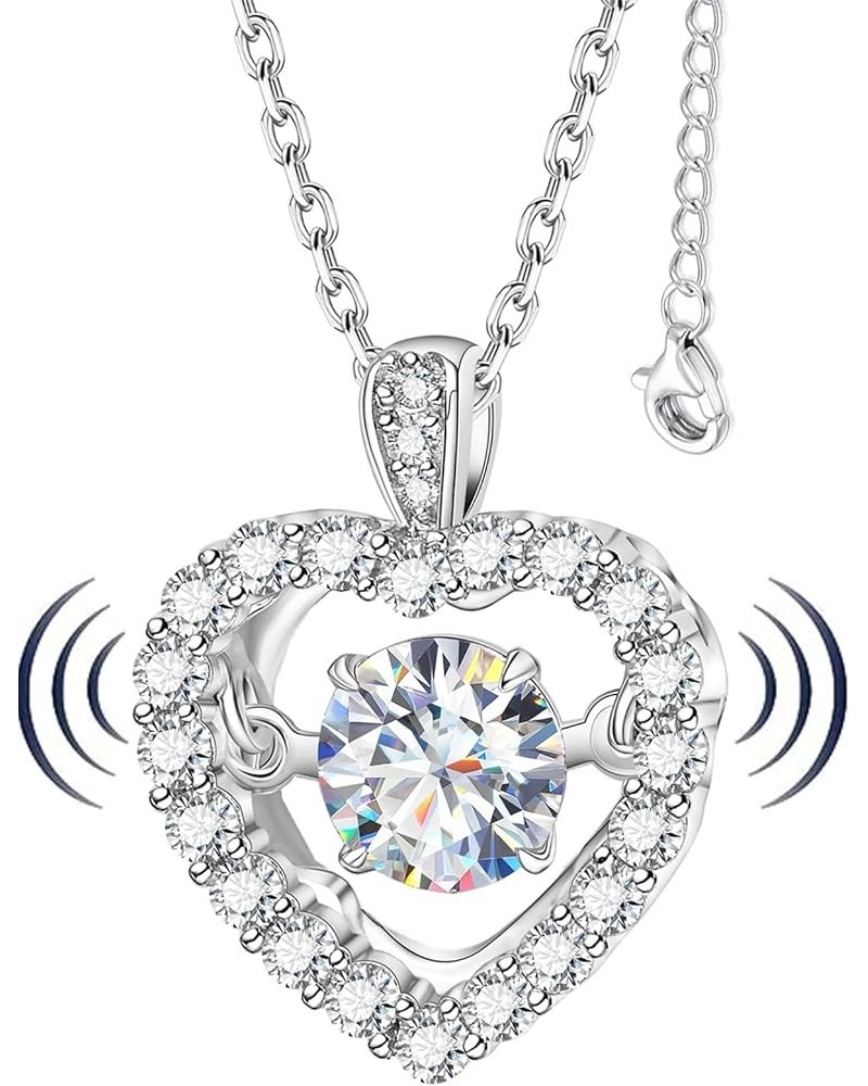 Dancing Diamond Heart Necklace for Women,Floating Moissanite Pendant Charm Necklace,925 Sterling Silver Love You Necklace Jew...