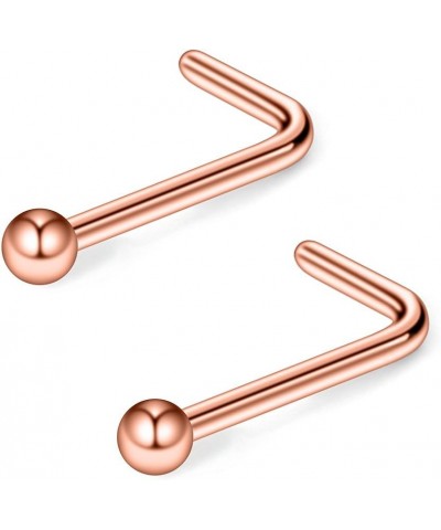 22G 316L Surgical Steel Nose Stud Ring L Shaped with 1.8mm Ball Top Piercing Jewelry 2-6PCS 2PCS - Rose Gold $7.01 Body Jewelry