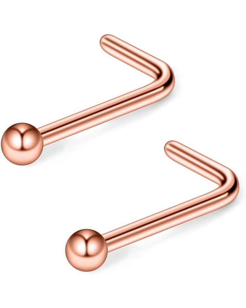 22G 316L Surgical Steel Nose Stud Ring L Shaped with 1.8mm Ball Top Piercing Jewelry 2-6PCS 2PCS - Rose Gold $7.01 Body Jewelry