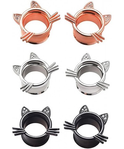 Cute Kitten Cat Ear Plugs Tunnels Gauges Stretcher Piercings 3 Pairs 2G-25mm 3 Pairs of Gauge:2g(6mm) $10.07 Body Jewelry