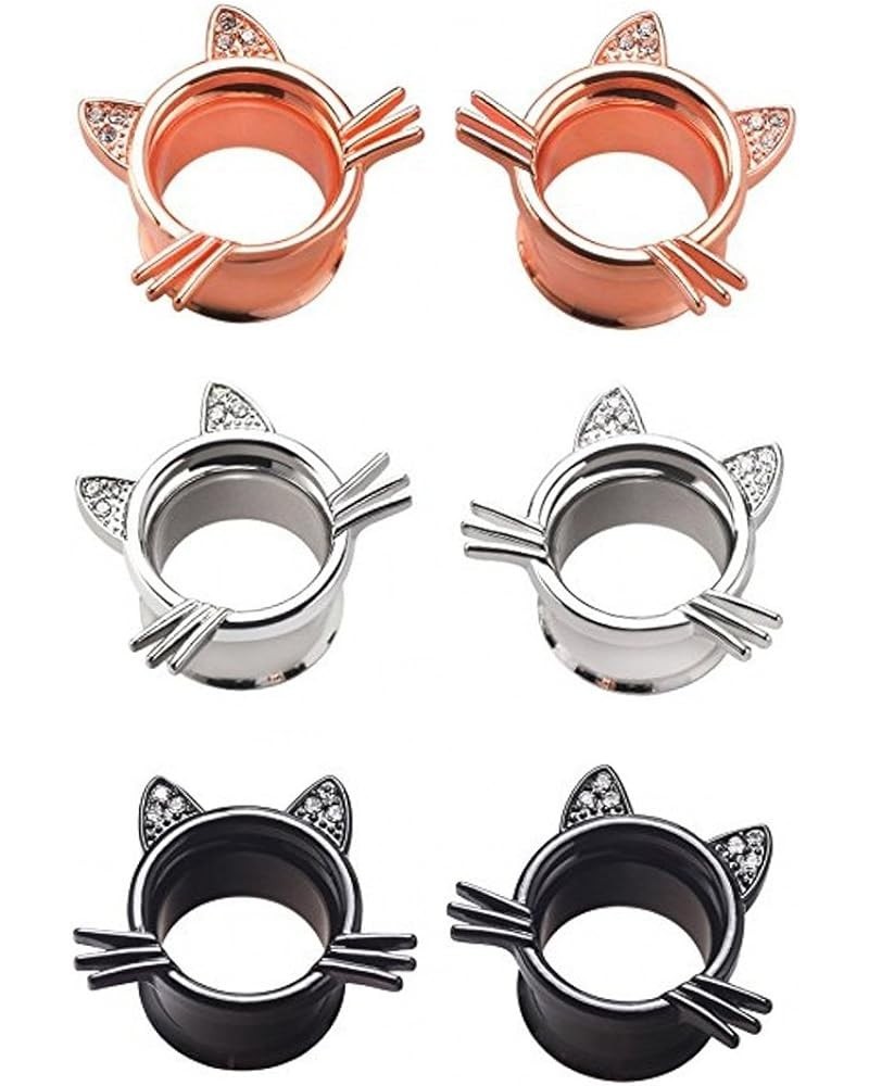 Cute Kitten Cat Ear Plugs Tunnels Gauges Stretcher Piercings 3 Pairs 2G-25mm 3 Pairs of Gauge:2g(6mm) $10.07 Body Jewelry