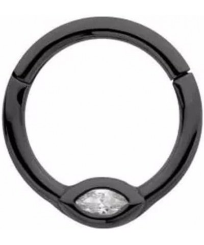 16GA 316L Stainless Steel CZ Crystal Oval Front Facing Hinged Segment Ring Black $10.13 Body Jewelry