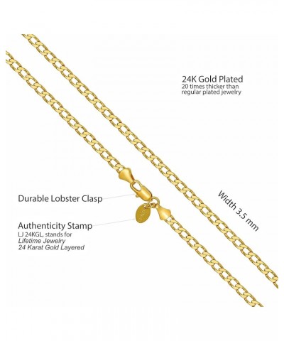 Diamond Cut Edge Curb Link Chain Necklace 24k Real Gold Plated 22 inches 3mm Gold $31.56 Necklaces