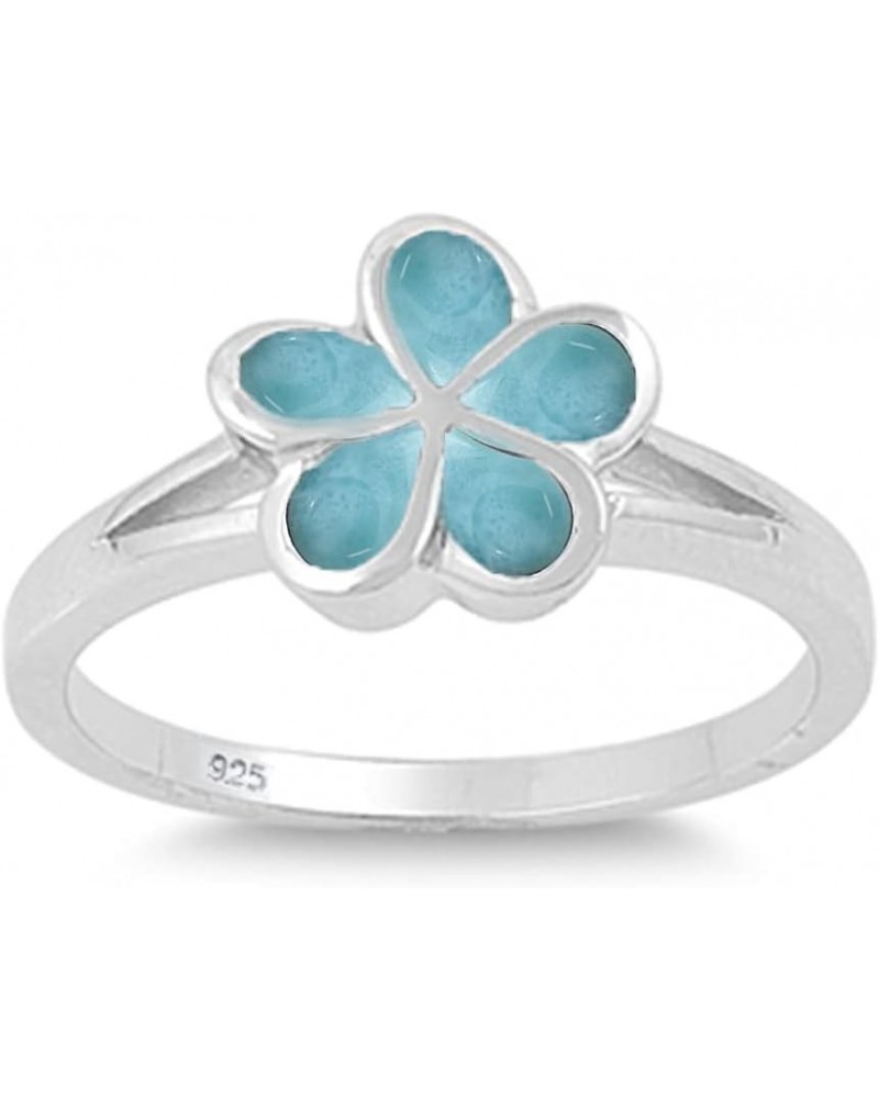 Plumeria Natural Larimar .925 Sterling Silver Ring Sizes 5-10 $13.92 Rings