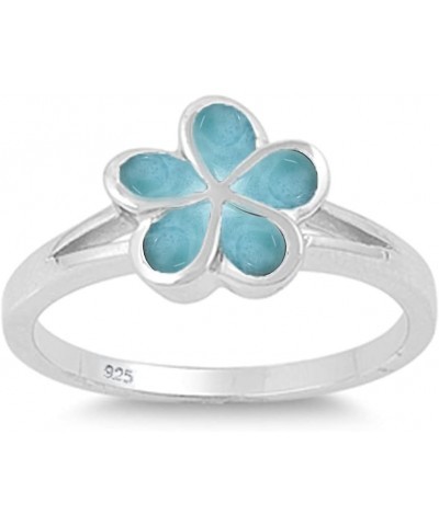 Plumeria Natural Larimar .925 Sterling Silver Ring Sizes 5-10 $13.92 Rings