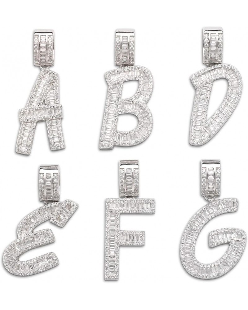 Letter Pendant in .925 Sterling Silver w. CZ Baguette Stones V $32.12 Pendants