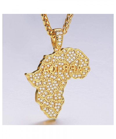 Africa Map Pendant Necklace for Men Women, Iced Out/Stainless Steel/18K Gold Plated African Country Map Jewelry with Adjustab...