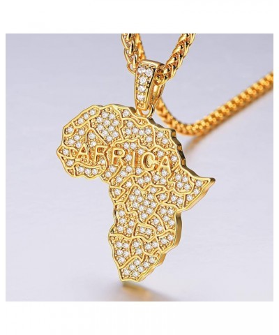 Africa Map Pendant Necklace for Men Women, Iced Out/Stainless Steel/18K Gold Plated African Country Map Jewelry with Adjustab...