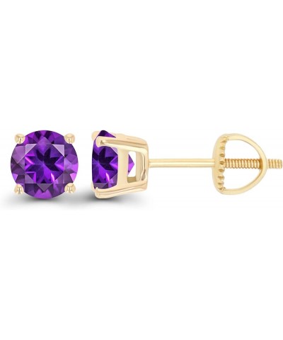 14K Gold Plated 925 Sterling Silver Hypoallergenic 5mm Round Genuine Birthstone Solitaire Screwback Stud Earrings Amethyst Ye...