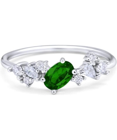 4mm Art Deco Wedding Band Ring Oval Marquise Round Simulated Cubic Zirconia 925 Sterling Silver Simulated Green Emerald CZ $9...