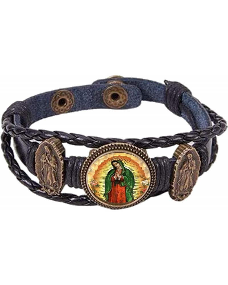 Our Lady of Guadalupe Bracelet Braided Leather Bracelet 18mm Lucite Cover Button Adjust Closure $13.80 Bracelets