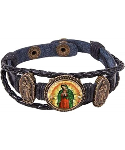 Our Lady of Guadalupe Bracelet Braided Leather Bracelet 18mm Lucite Cover Button Adjust Closure $13.80 Bracelets