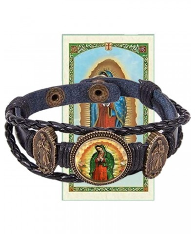 Our Lady of Guadalupe Bracelet Braided Leather Bracelet 18mm Lucite Cover Button Adjust Closure $13.80 Bracelets