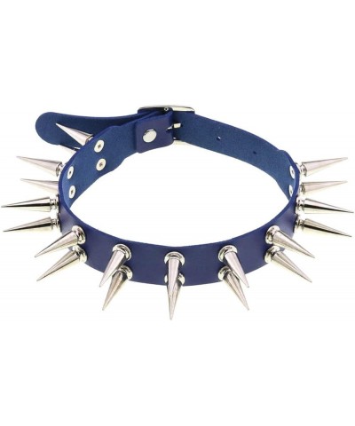 Punk Double Row Rivet Choker PU Leather Collar Gothic Necklace Adjustable Buckle Neck Accessories Royal blue $9.50 Necklaces