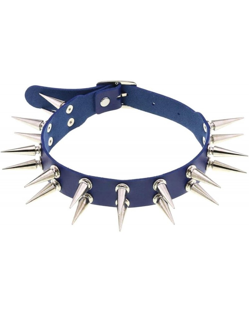 Punk Double Row Rivet Choker PU Leather Collar Gothic Necklace Adjustable Buckle Neck Accessories Royal blue $9.50 Necklaces