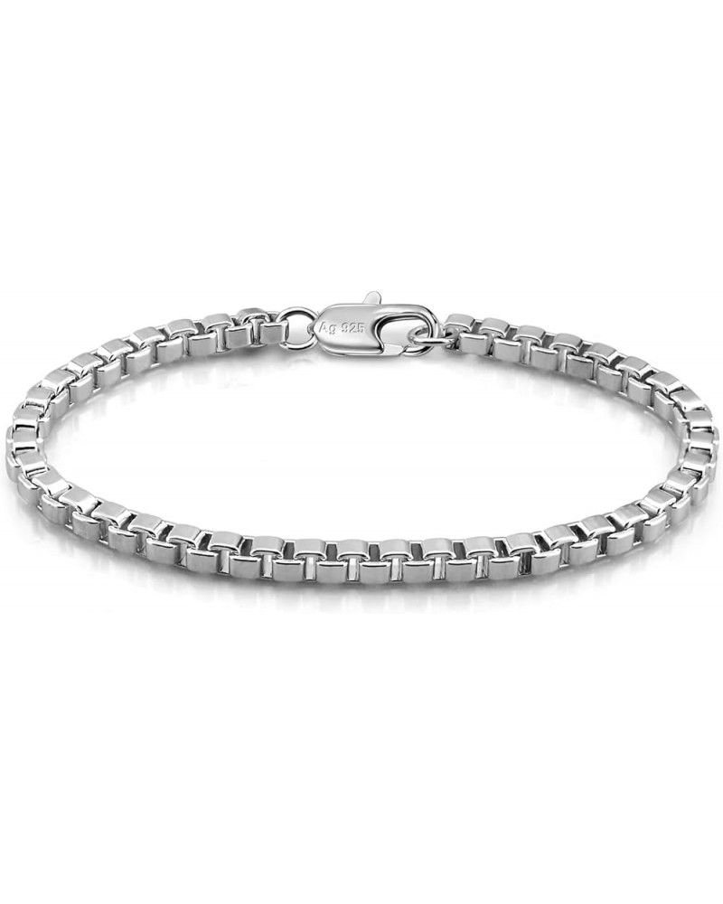 925 Sterling Silver Bracelet Men Women Teen Boy Girls 3MM Square Rolo Link Round Box Chain 6.3" 6.7" 7" 7.5" 8" 8.5" 9" Bangl...