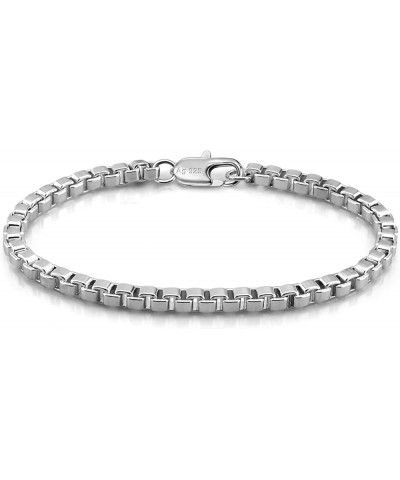 925 Sterling Silver Bracelet Men Women Teen Boy Girls 3MM Square Rolo Link Round Box Chain 6.3" 6.7" 7" 7.5" 8" 8.5" 9" Bangl...