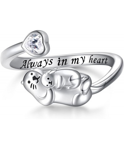 925 Sterling Silver Sea Otter Ring Always in My Heart Mother Daughter Rings Animal Jewelry Gifts for Women Girls Sea Otter $1...