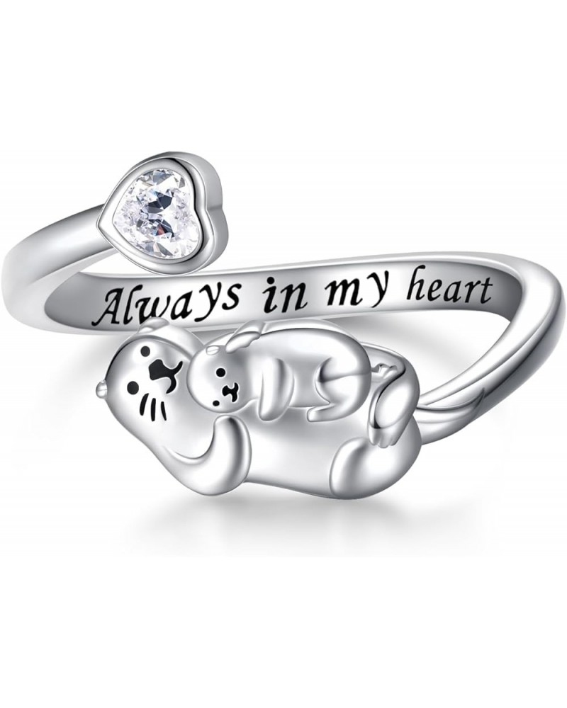 925 Sterling Silver Sea Otter Ring Always in My Heart Mother Daughter Rings Animal Jewelry Gifts for Women Girls Sea Otter $1...