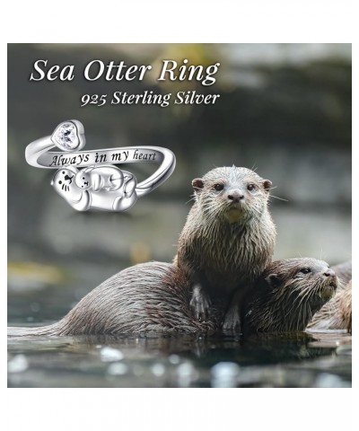 925 Sterling Silver Sea Otter Ring Always in My Heart Mother Daughter Rings Animal Jewelry Gifts for Women Girls Sea Otter $1...