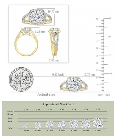 IGI Certified 10K Gold Halo Split Shank Cushion Shape Engagement Ring for Women with 2.92 ctw, Cushion (2.50 ct Center) Lab-G...