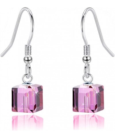 Austrian Crystal Cube Drop Dangle Earrings for Women Fashion 14K Gold Plated Hypoallergenic Jewelry Amethyst $14.15 Earrings