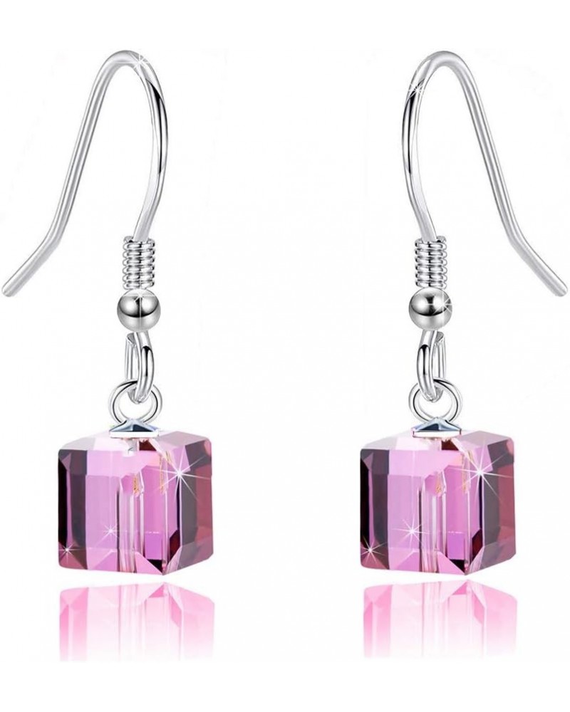 Austrian Crystal Cube Drop Dangle Earrings for Women Fashion 14K Gold Plated Hypoallergenic Jewelry Amethyst $14.15 Earrings