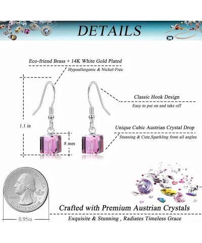 Austrian Crystal Cube Drop Dangle Earrings for Women Fashion 14K Gold Plated Hypoallergenic Jewelry Amethyst $14.15 Earrings