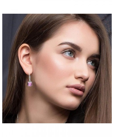 Austrian Crystal Cube Drop Dangle Earrings for Women Fashion 14K Gold Plated Hypoallergenic Jewelry Amethyst $14.15 Earrings