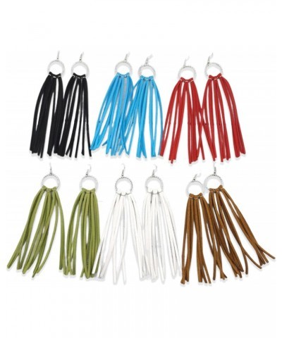 6 Pairs Boho Fringe Leather Earrings,Fringe Tassel Earrings,Bohemian Long Tassel Dangle Earrings for Women Teen Girls,Circula...