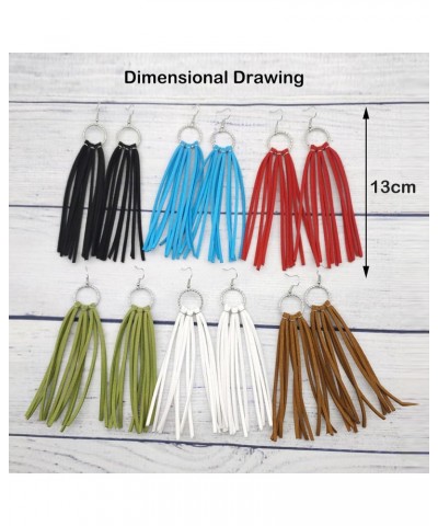 6 Pairs Boho Fringe Leather Earrings,Fringe Tassel Earrings,Bohemian Long Tassel Dangle Earrings for Women Teen Girls,Circula...