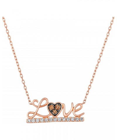 1/4 Carat White and Brown Diamond Love Heart Pendant Necklace for Women in 14k Rose Gold (White/Fancy Brown, cttw) on 18 Inch...