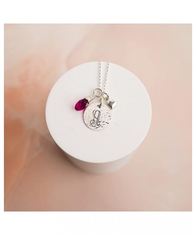 Keep It Simple- Personalized Sterling Silver Initial Monogram and Heart Charm Necklace with Swarovski® Birthstone Briolette. ...