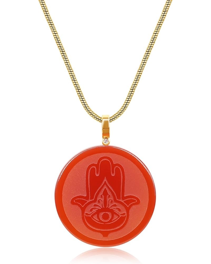 Red Carnelian Stone Pendant Necklace for Women Hamsa Hand $8.60 Necklaces